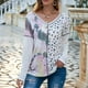 thumbnail image 4 of ICHUANYI Liquidación Moda Mujer Casual Suelto Cuello En V Corbata Costura Impreso Tops De Manga Larga ICHUANYI WER202308247257, 4 of 8