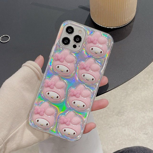 Fundas 3D de Hello Kitty My Melody para iPhone, carcasa trasera estéreo láser para iPhone 14, 13, 12, 11 Pro Max, Mini, XR, XS MAX, 8, X, 7, SE, 2020 Fivean unisex