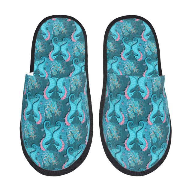 Fotbe Seahorse Pantuflas Peludas para Mujer con Estampado, Zapatillas de Peluche, Zapatos de Invierno para Casa, Uso Interior y Exterior-Medium
