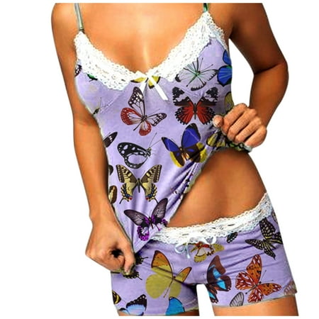 

Tejiojio Casual Women s Shorts Clearance Women Print Pajamas Sleeveless Lace Cami Shorts Lingerie Sleepwear Set