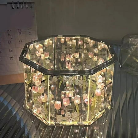 

EZLIFE DIY Flower Mirror Night Light Flower Night Light Mirror Music Box Flower Night Lamp Decoration Table Light Portable LED Bedside Lamps Simulation Flower LED Lamp Bedroom Decor S6I8