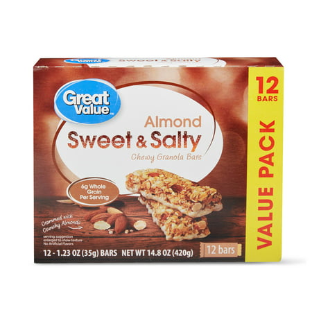 Great Value Sweet & Salty Chewy Granola Bars, Almond, 12
