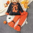 thumbnail image 2 of FYDUU Little Girls Outfits 2 Piece Set Long Sleeve Striped Pumpkin Print Sweater Flare Pants Toddler Kids Casual Fall Winter Clothes Stylish Elegant 6-7 Years, 2 of 9