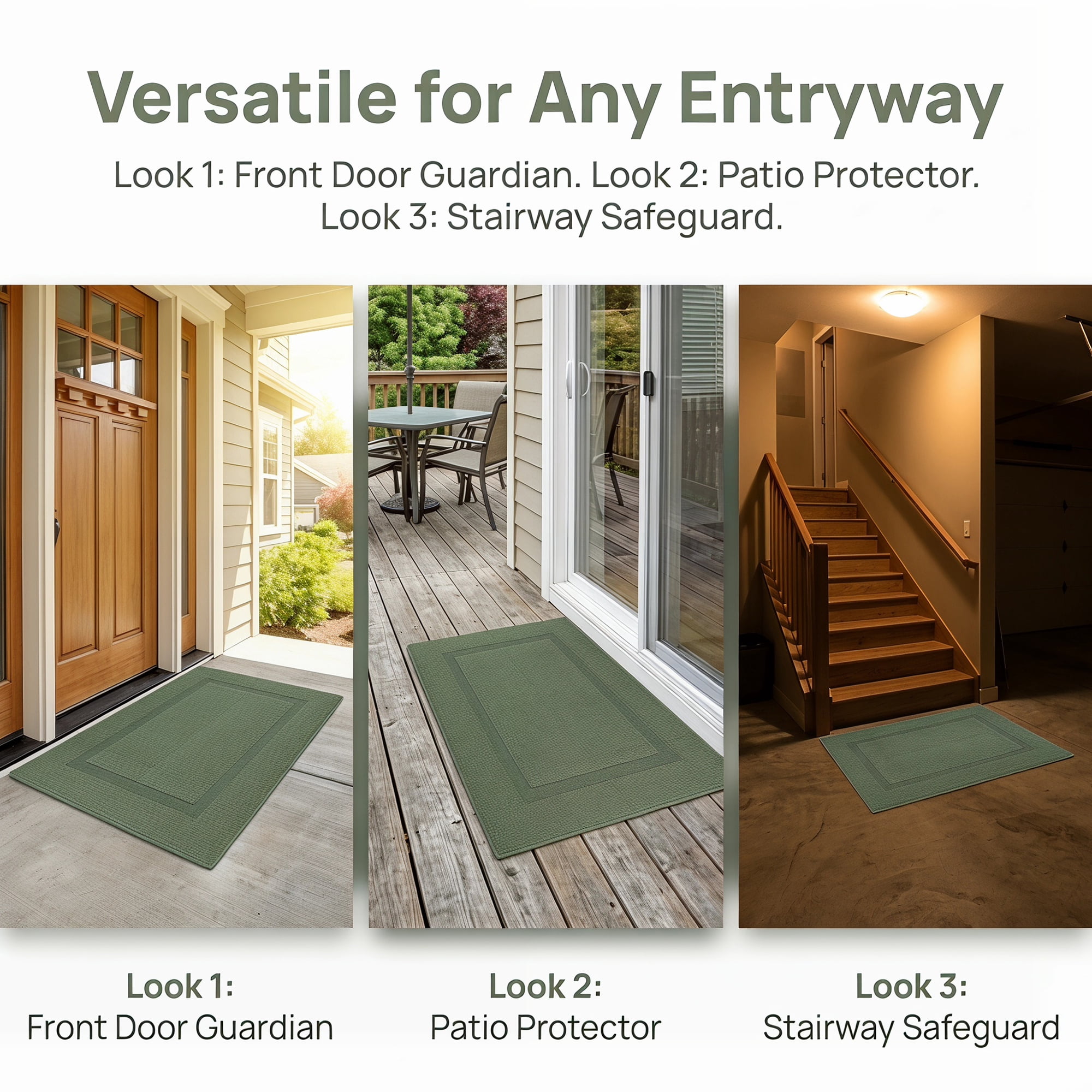 Unique Bargains Geometric Non Slip Waterproof Rug Scraper Welcome Mat Dark Green 32" x 20"