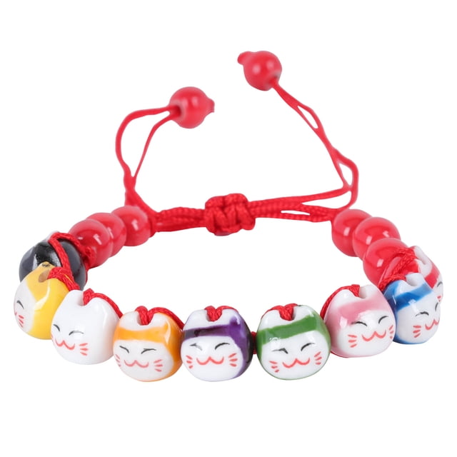 MasteelfCA 1pc Nine-head Ceramic Cat Bracelet Handmade Colorful Cat Literary Cartoon Jewel