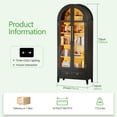 thumbnail image 3 of Gurexl Arched Display Cabinet with LED Lights, 71"Bookcase with Adjustable Shelves, Modern Storage Organizers with Glass Door, Kitchen Pantry Cabinet with Solid Wood legs for Living Room(Black), 3 of 9