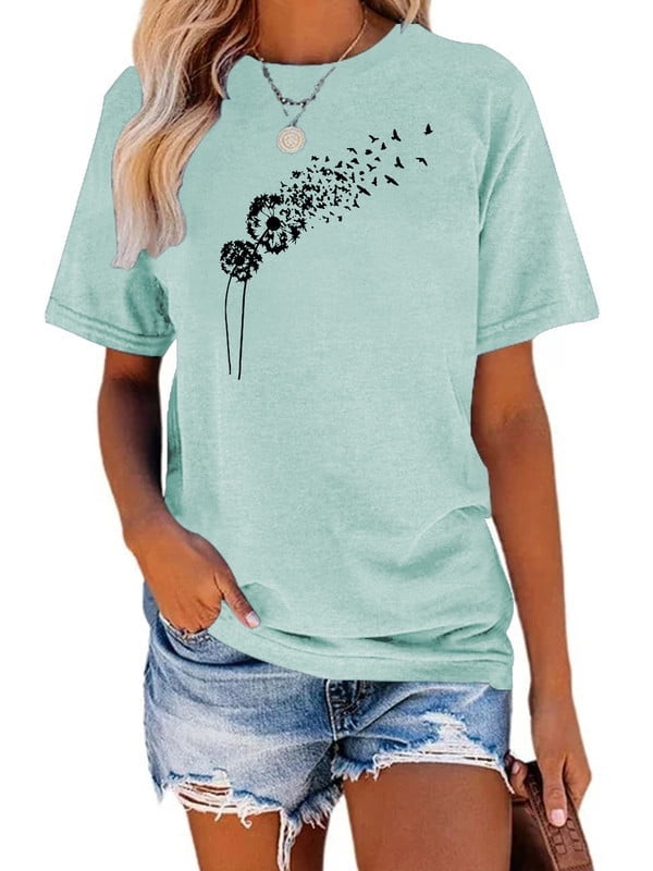 Women's Just Breathe Dandelion Graphic T-Shirt – Soft, Casual, Short Sleeve Top (Blue, Small) - View #3