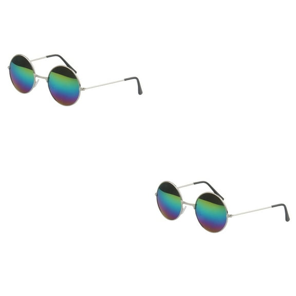 FRCOLOR 2pcs Sunglasses Hippie Round Metal Eyeglasses Glasses Eyewear Unisex Glasses with Nickel Frames and Color Changing Lens
