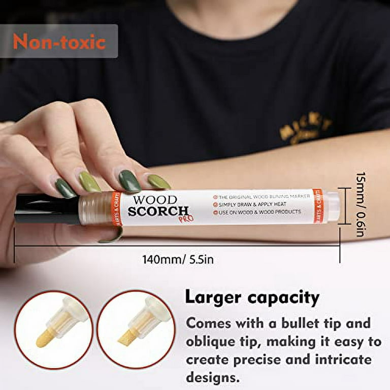  DHliIQQ Scorch Pen Marker - Wood Burning Pen, Chemical Heat  Sensitive Marker for Wood and Crafts - Versatile Kit with Fine Round Tip,  Bullet Tip and Oblique Tip - Easy Application