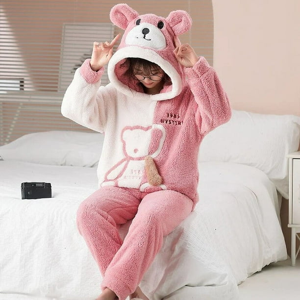 Conjunto de pijama con capucha para hombre y mujer ropa de dormir gruesa con dibujos de dinosaurios estilo coreano holgada para parejas para invierno Walmart en linea