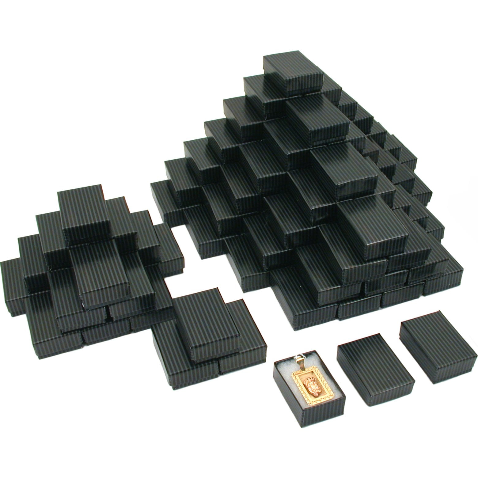 100 Black Stripe Cotton Filled Jewelry Gift Box 1 7/8'