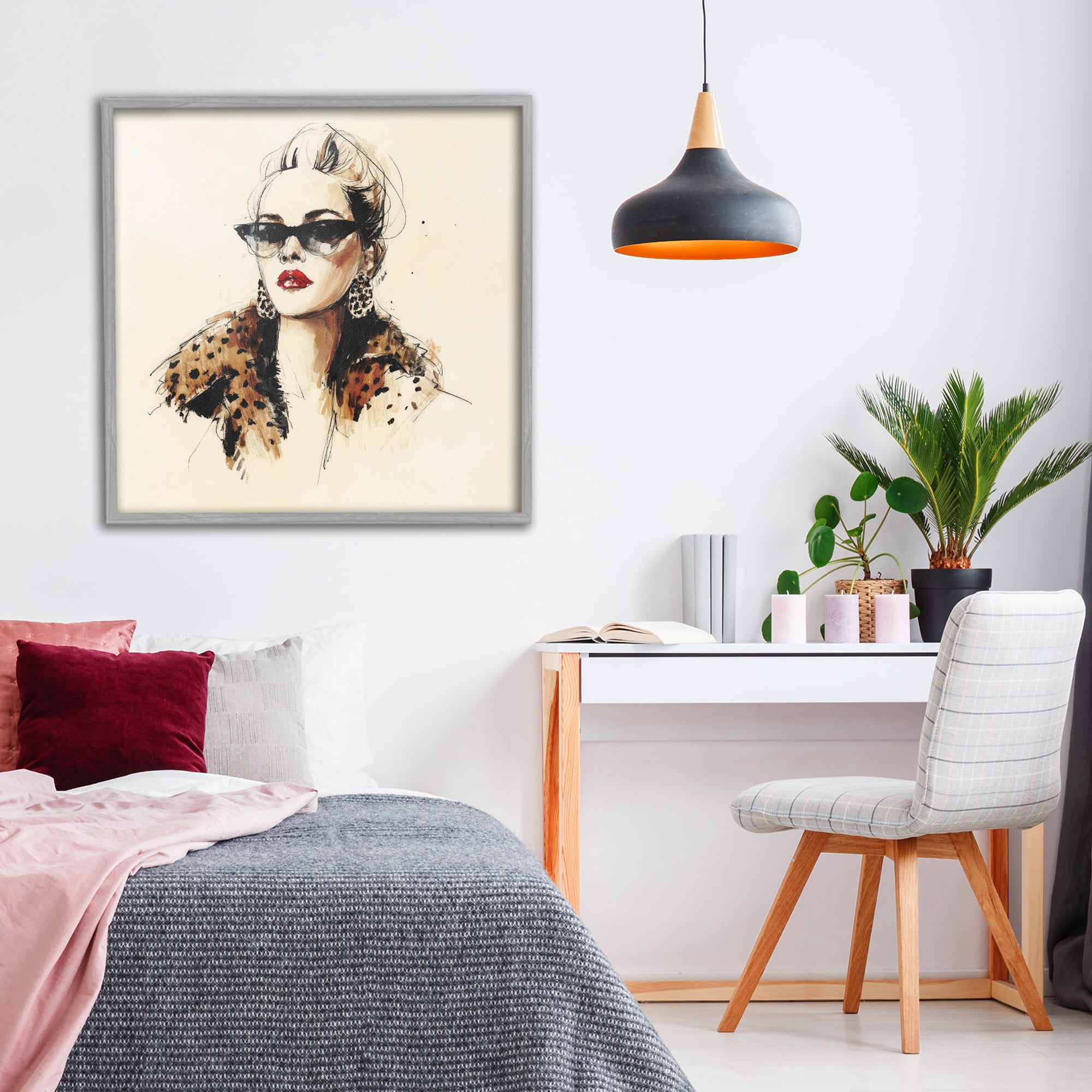Stupell Industries Glam Leopard Sonata Portrait Gray Framed Giclee Art, design by Svetlana Aleynikova