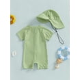 thumbnail image 4 of WIBACKER 0-3T Toddler Baby Boys Seersucker Short Sleeve One Piece Rash Guard Swimsuit Zipper Bathing Suit Swimwear with Hat, 4 of 8
