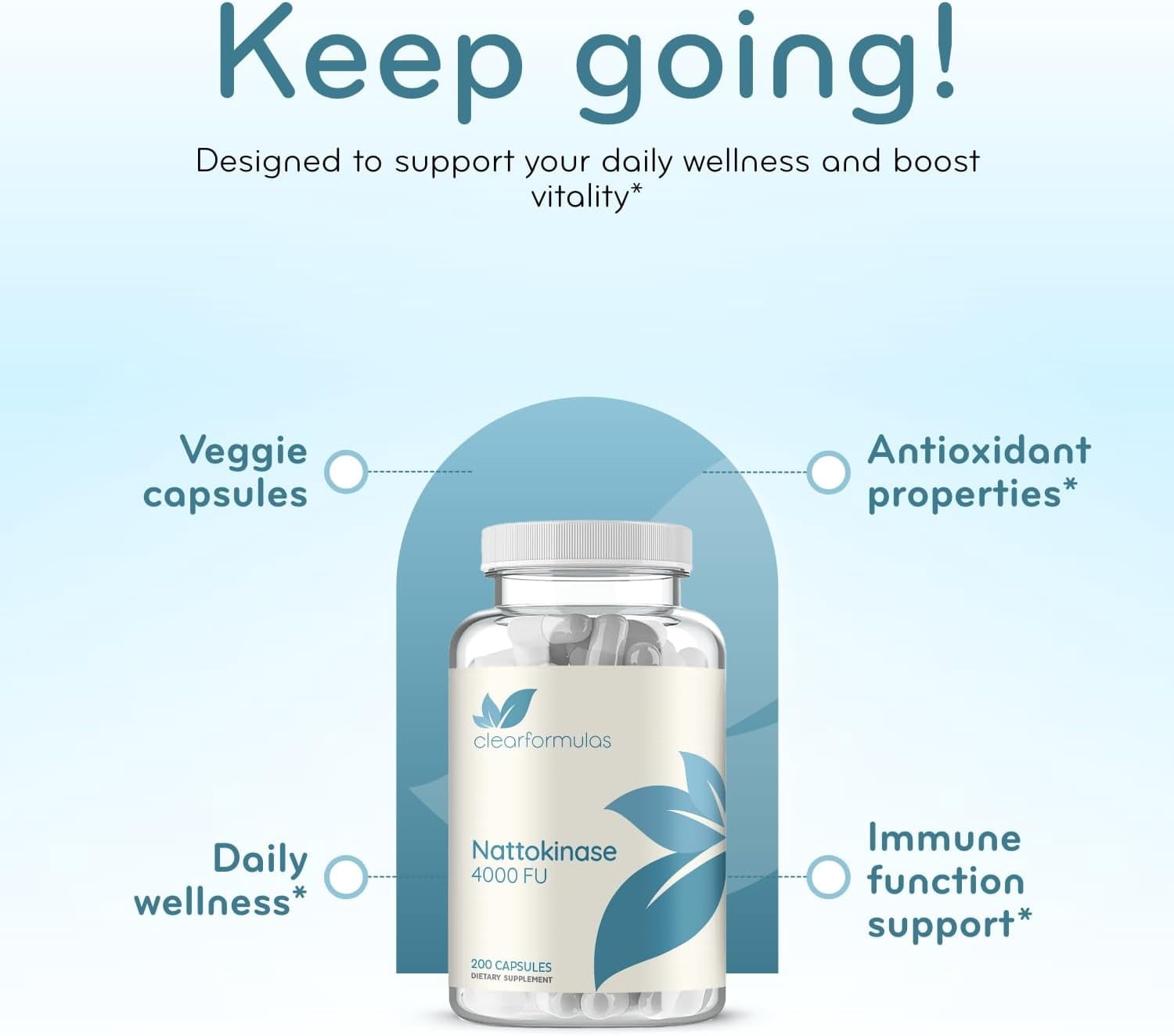 Clear Formulas Nattokinase 4000 FU Enzyme Supplement, Heart and Circulation Support, 200 Capsules