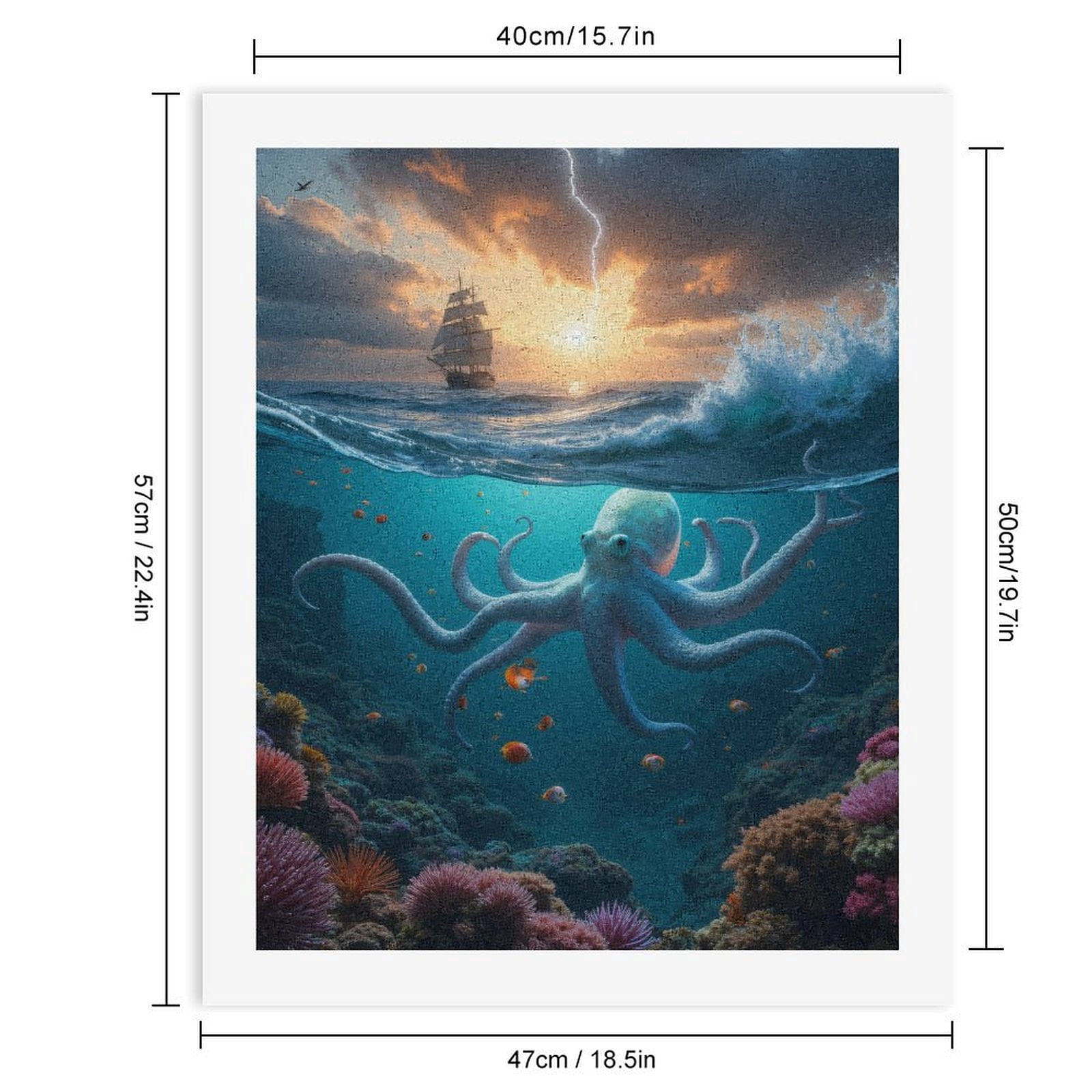 Paint by Numbers Kit for Adults, Seascape Octopus Sailboat Lightning Paint by Numbers, Easy Paint by Numbers Kit for Adults Beginner, DIY Adult Paint by Number Kits on Canvas, Home Decor