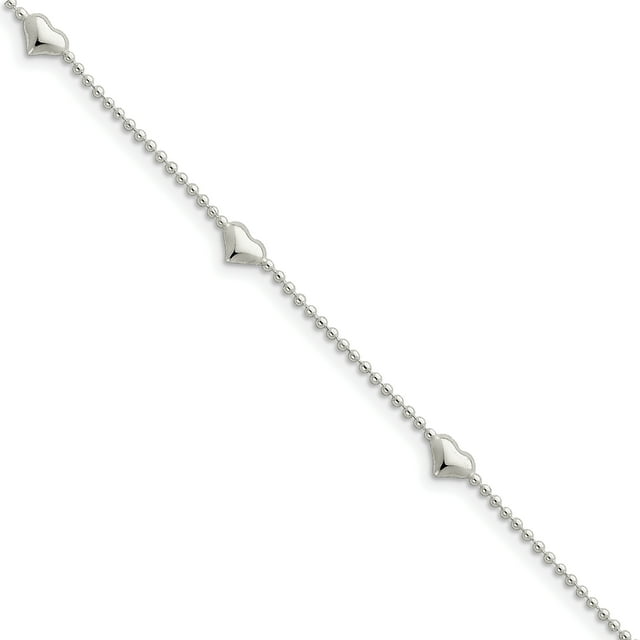 925 Sterling Silver Dangling Heart 9 Inch Plus 1 Anklet Ankle Bracelet Love