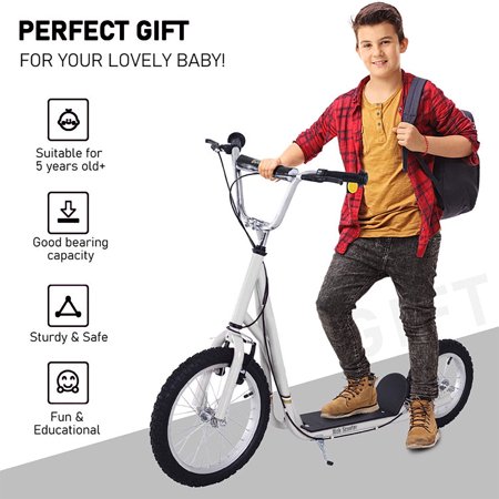 Glavbiku Kids 12in Kick Scooter with Adjustable Handlebar,Youth Scooter with Widened Footboard,White