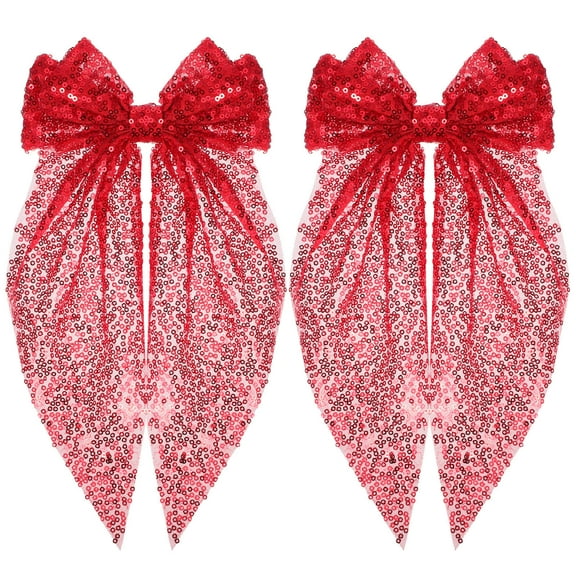 FENGGUIQU 2-Pack Oversized Red Sequin Bow Hair Clips for Women and Girls, Secure Hair Styling Accessories