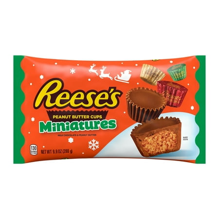 REESE'S, Miniatures Milk Chocolate Peanut Butter Cups Candy, Christmas, 9.9 oz, Bag