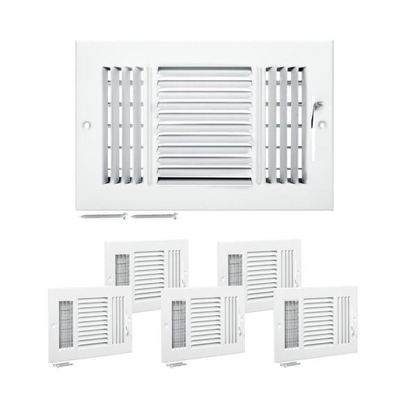 Floor Registers 6x10 Inch - 6 Pack HVAC Vents - Adjustable Airflow Metal Vent Grilles - Rustproof Wall & Ceiling Registers - White