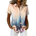 thumbnail image 2 of Women Hawaiian Button Down Shirt Soft Cool Floral Print Short Sleeve V Neck Summer Beach Tops Blue XL, 2 of 5