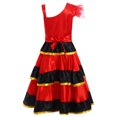 thumbnail image 4 of Vestido de baile con falda oscilante para salón de baile para niñas, disfraz de actuación, vestido con cinturón con volantes y hombros irregulares y tocado, 4 of 5