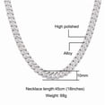 thumbnail image 3 of Male 10MM Cuban Chain Necklace for Men Women Iced Out Zircon Hip Hop Jewelry 24inch, 3 of 5