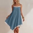 thumbnail image 5 of VBVC Women's Cotton-Linen Lace Trim Linen Slip Dress , Ladies' Spaghetti Strap Asymmetrical Hem Dress , Summer Casual Boho Swing Dress For Women,Light Blue,S-2XL, 5 of 8