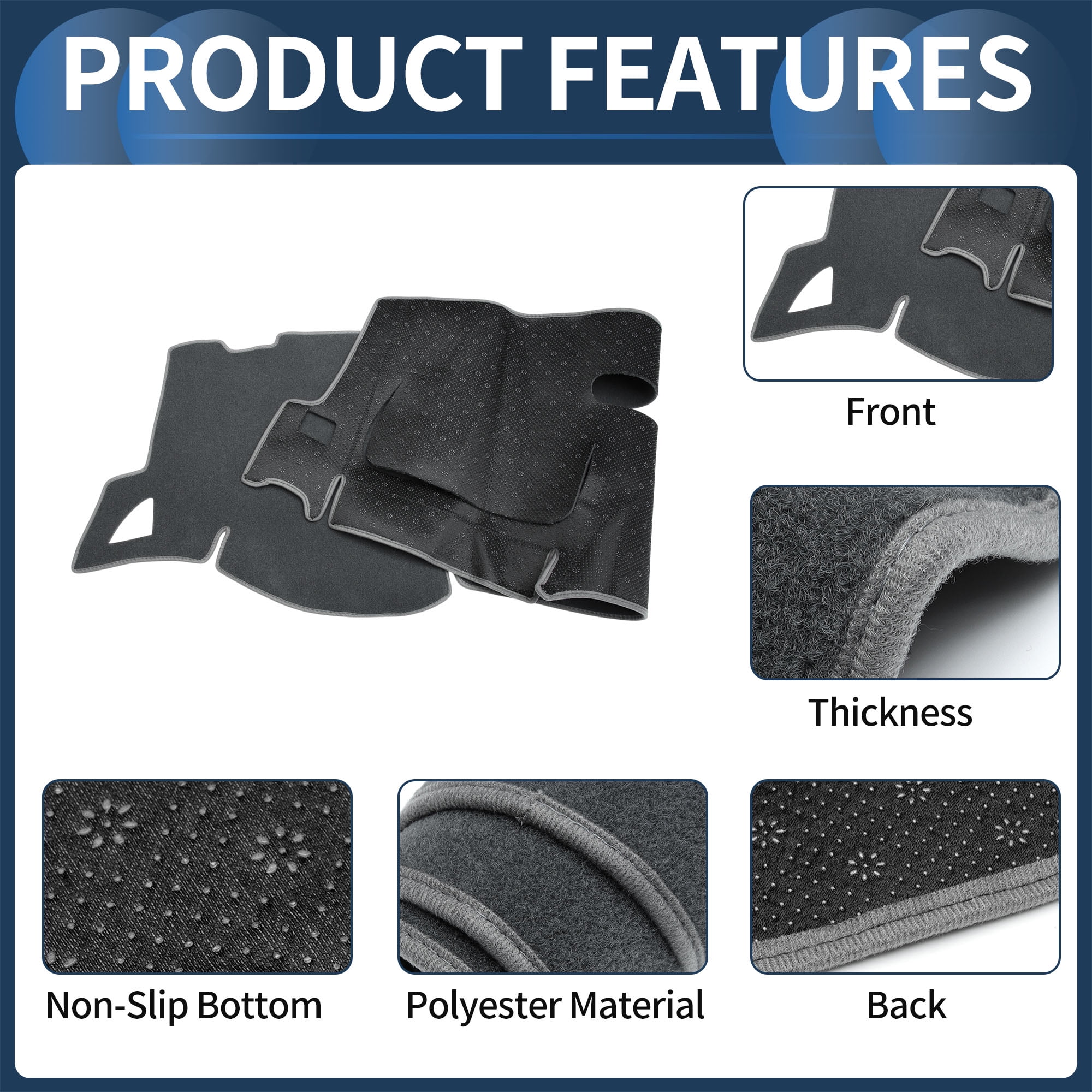 Dashboard Cover Dash Cover Mat Carpet for Chevy Silverado 1500 LT/WT 2007-2013 Polyester Gray