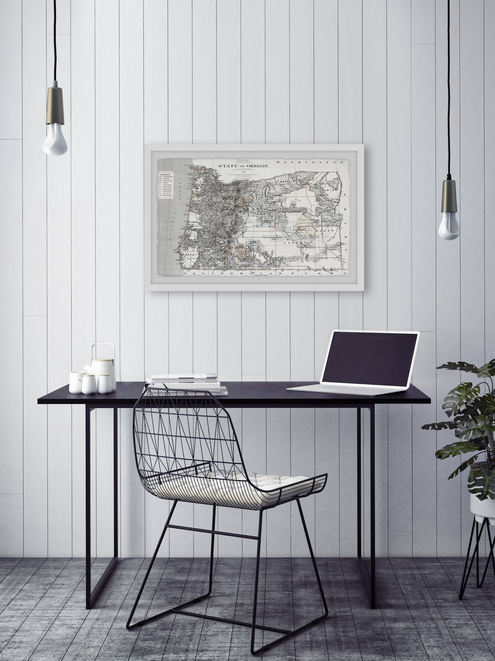 Marmont Hill Map of the State of Oregon Framed Wall Art, 30" x 45"