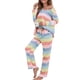 thumbnail image 1 of Traje de ocio para mujer, estampado a rayas de Color, cuello redondo, elástico, suelto, ropa de ocio para deportes diarios, 1 of 6