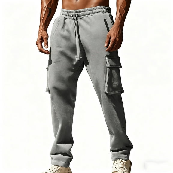 Chiccall Mens Cargo Sweatpants Fleece Sweatpants Elastic Waist Drawstring Baggy Workout Casual Trousers with Pockets