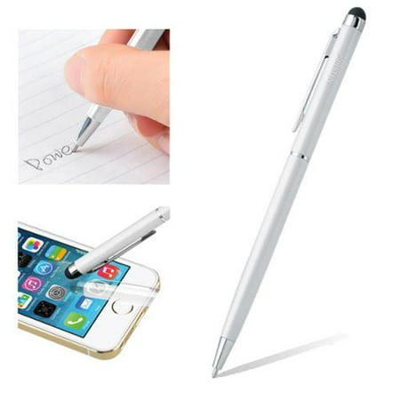 Insten White 2in1 Capacitive Touch Stylus with Ball Point Pen For Samsung Galaxy Tab 2 3 4 Pro E A S S2 iPhone 8 7 6+ X XS Max XR iPad Pro Air Mini Kindle Fire RCA Visual Land Ematic Nextbook (Best Stylus For Ipad Air)
