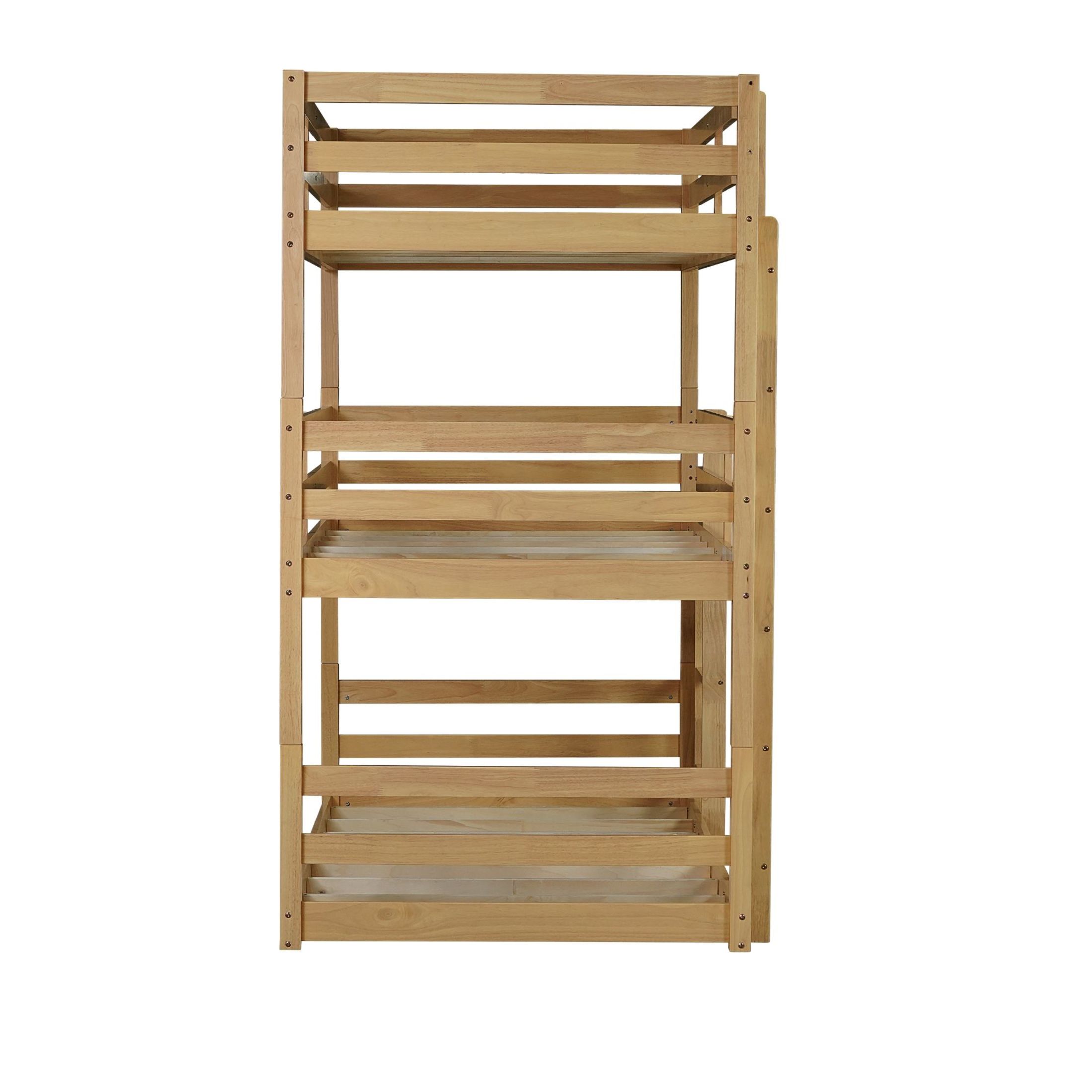 Noble House Shasha Triple Rubber Wood Bunk Bed, Convertible Twin over Twin over Twin with Guardrails and Ladders, White Oak