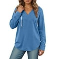 thumbnail image 2 of Plain V Neck Hoodies for Women Fall Winter Long Sleeve Casual Loose Basic Hooded Sweatshirt Pullover Tops, 2 of 5
