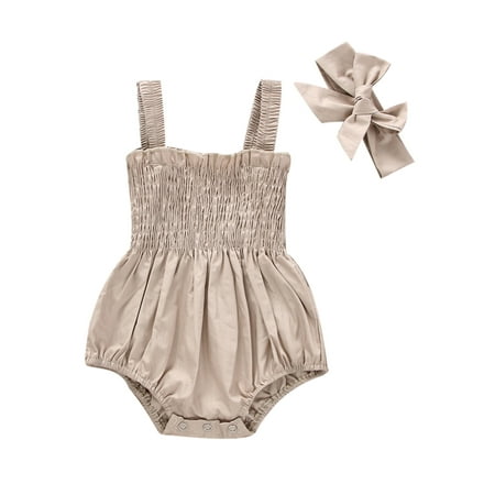 

TFFR Baby Girls Ruched Jumpsuit Casual Infant Solid Color Sleeveless Suspender Rompers