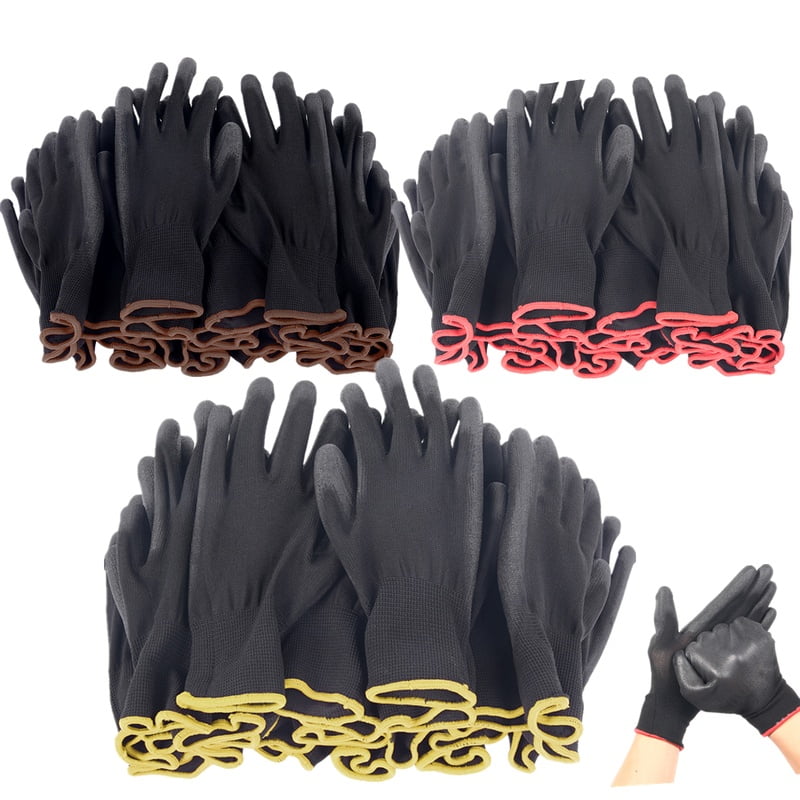 12 or 24 PAIRS BLACK NYLON PU COATED SAFETY WORK GLOVES GARDEN GRIP BUILDERS 1 