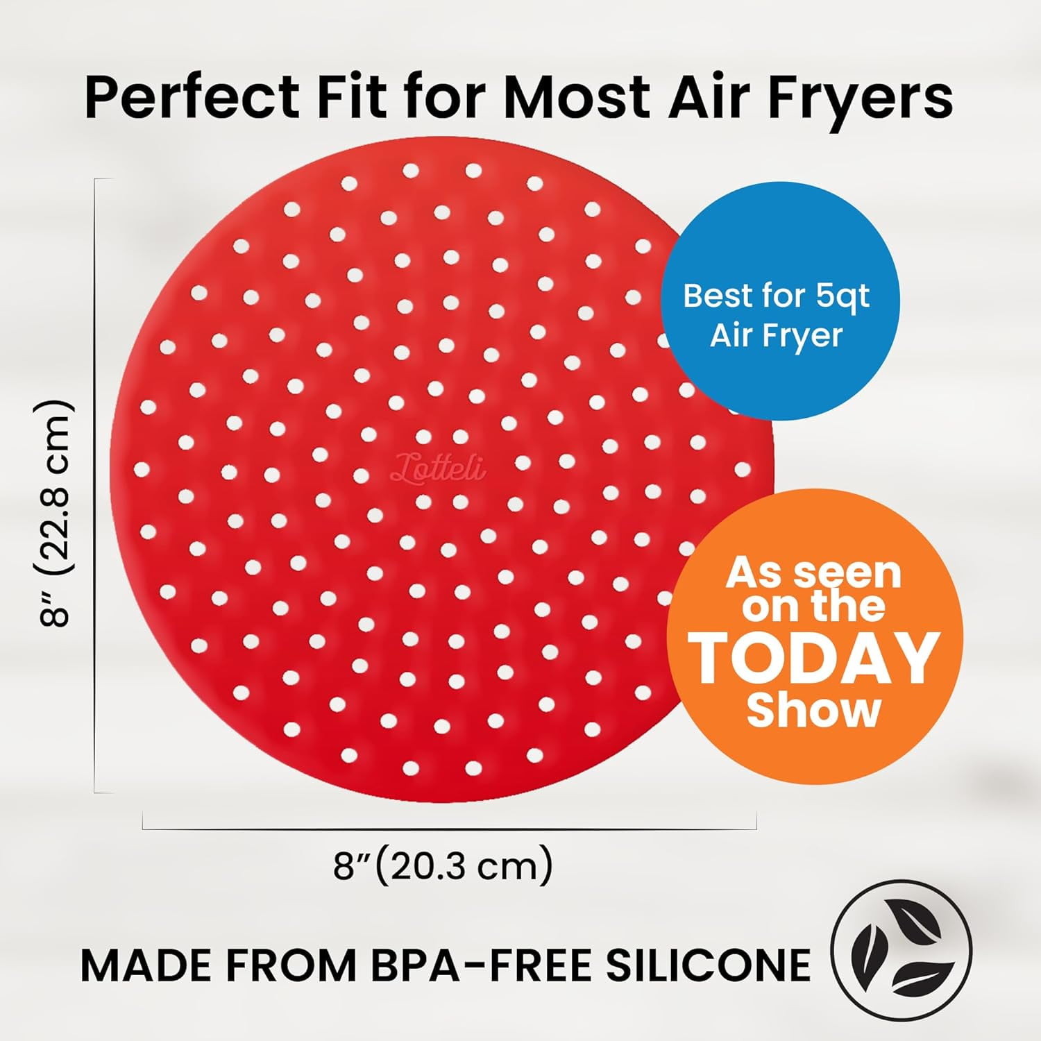 JJEAN-Reusable Air Fryer Liners 3 Pack for 5-7QT Fryers - 8" Round Silicone Air Fryer Liners - Easy to Clean Air Fryer Accessories - Non-Stick Parchment Paper Replacement
