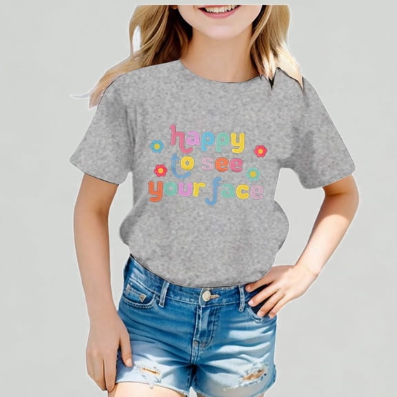 Xijirk Girls Back to School Season Printed Tee Casual Fashion Round Neck Short Sleeve Comfortable T Shirt Top,8-9 Years
