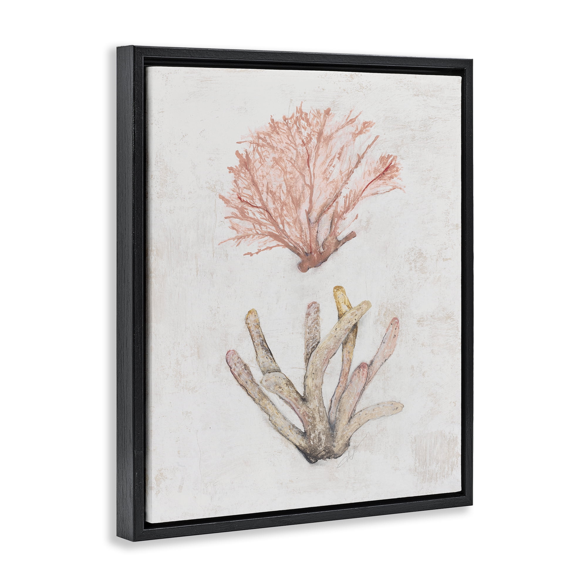 Stupell Industries Peach Coral Pieces Nautical & Beach Painting Black Floater Framed Canvas Art Print Wall Art, 17 x 21