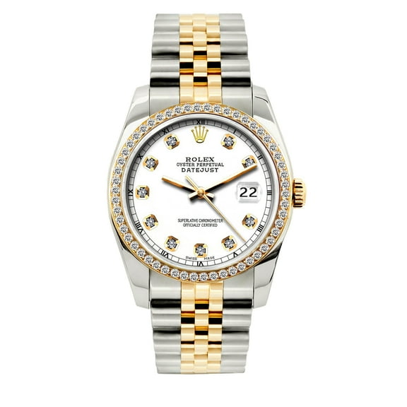 Pre-Owned Rolex Datejust 36mm White Dial Two-Tone Bracelet Watch With Diamond Bezel