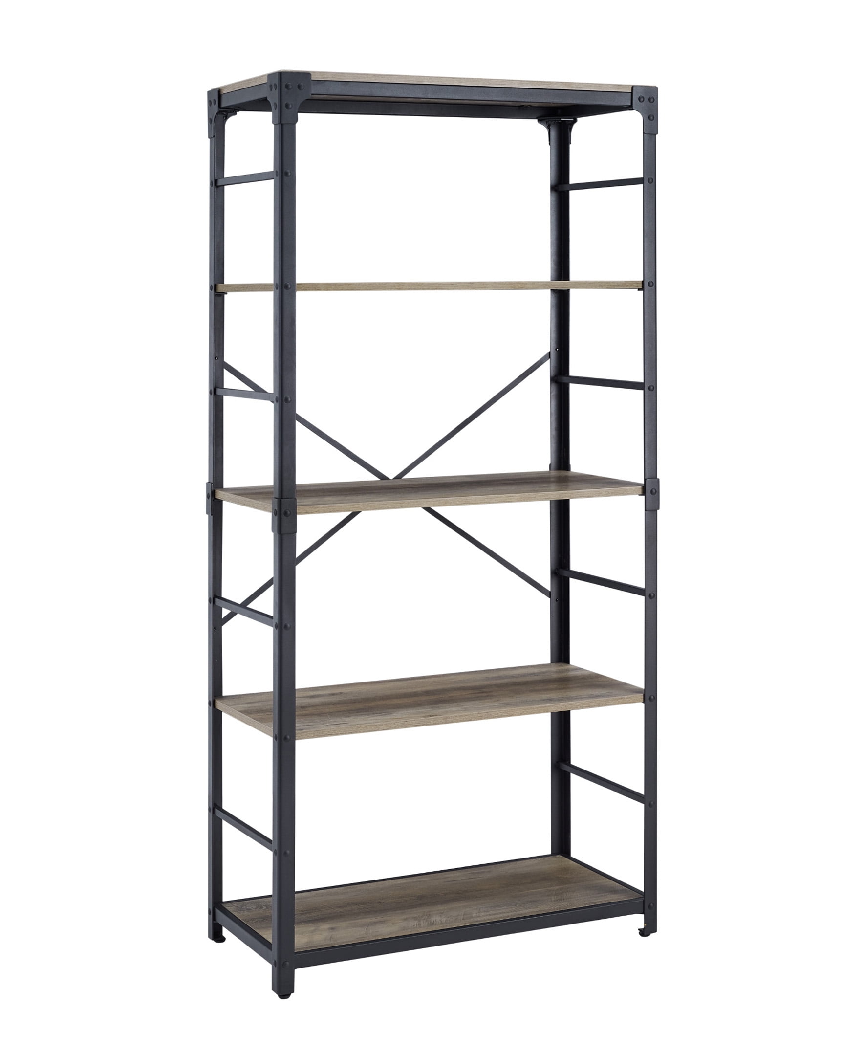 Urban Industrial Angle Iron 4-Shelf Bookcase, Grey Wash