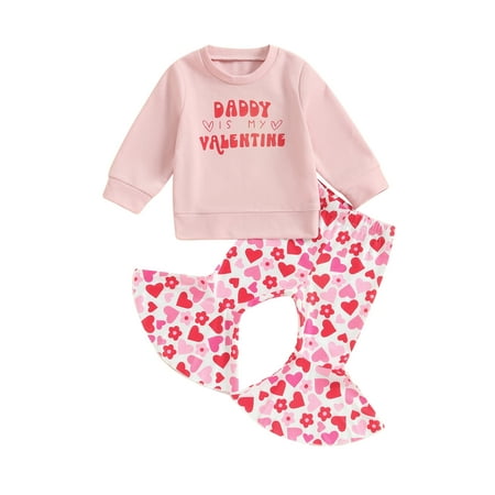 

Meihuid Baby Girl Valentine s Day Outfits Sweatshirt + Heart Print Flare Pants