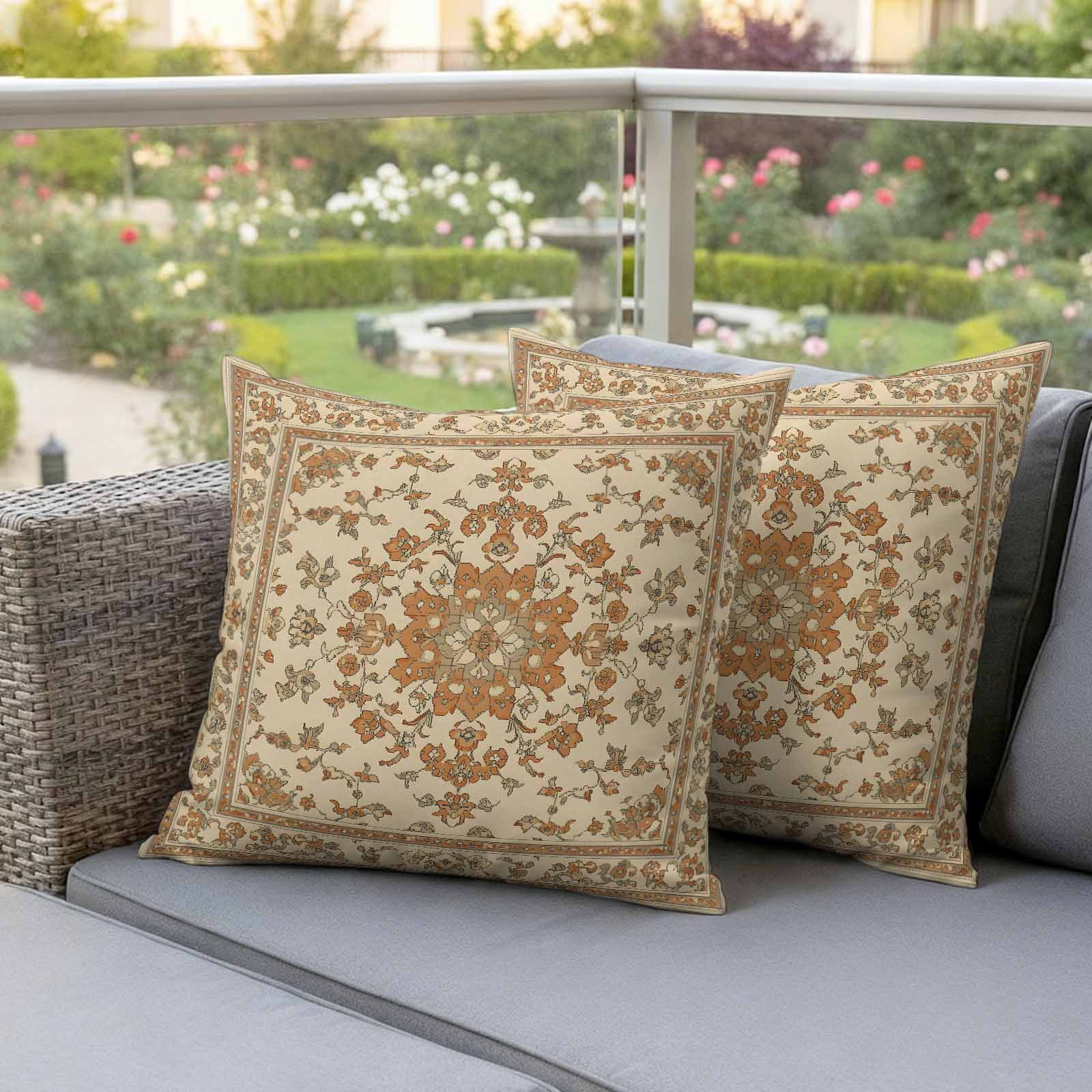 Vintage Farm Pillow Covers 2 Pack Bohemian Style Brown Boho Farmhouse Pillowcase Waterproof Outdoor Throw Pillow Cover for Patio Garden Square Cushion 20”x20”