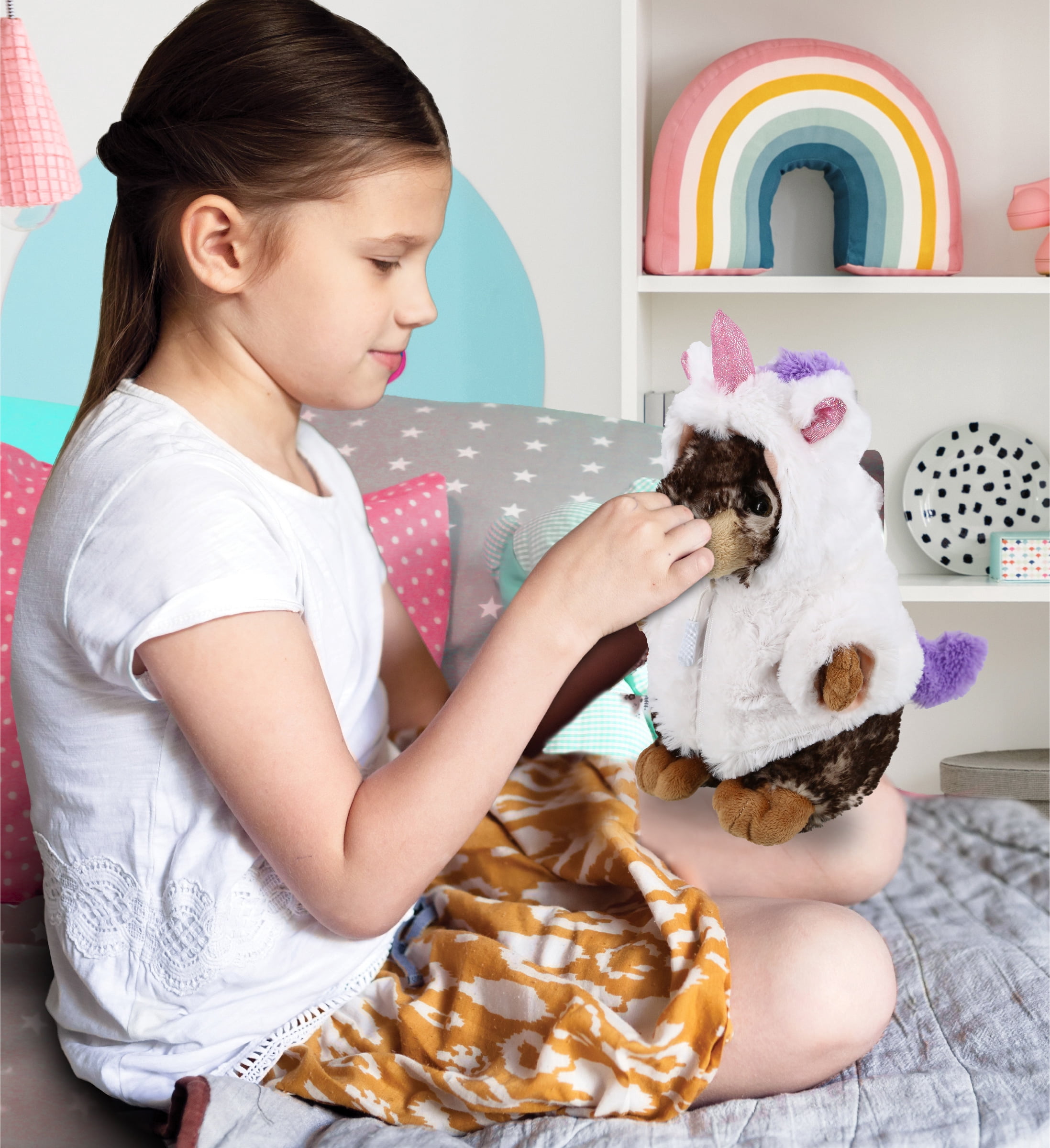 DolliBu Standing Marmot Unicorn Plush Stuffed Animal Toy - Super Soft Squirrel Unicorn Dress Up with Removable Unicorn Plush Outfit, Cute Fantasy Gift - 8.5 Inches
