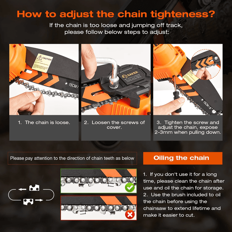Saker Mini Cordless Chainsaw 6 inch, 22V Battery photo 7