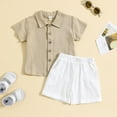 thumbnail image 2 of Cathalem Boys Spring Outfits Toddler Baby Boy Summer Outfit Short Sleeve T Shirt Top Casual Shorts Set Infant Newborn Clothes (Coffee,110), 2 of 6