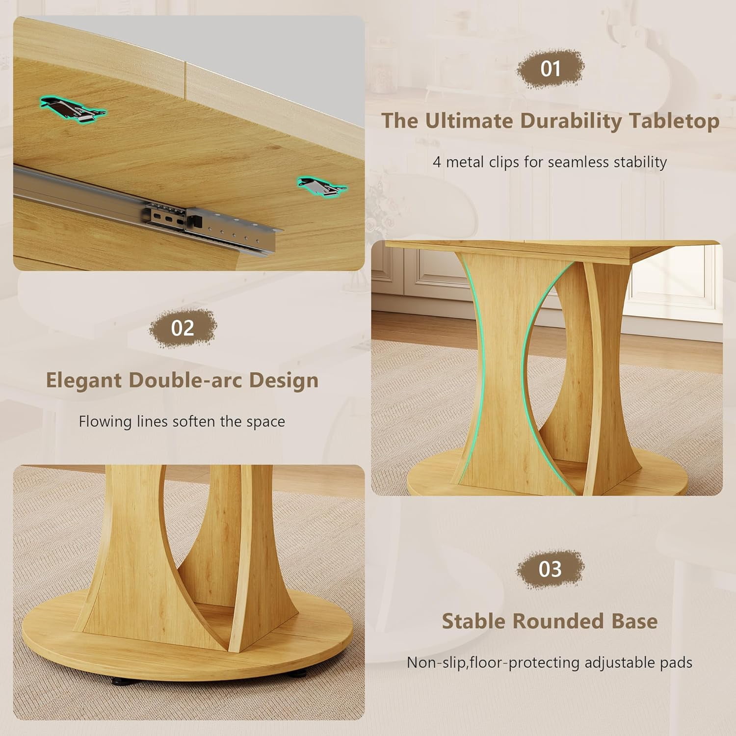 Virans 43.3"-59" Extendable Round Dining Table for 6-8,Kitchen Table with MDF,Modern Dinner Table for Dining Rooms,Living Rooms,Natrual
