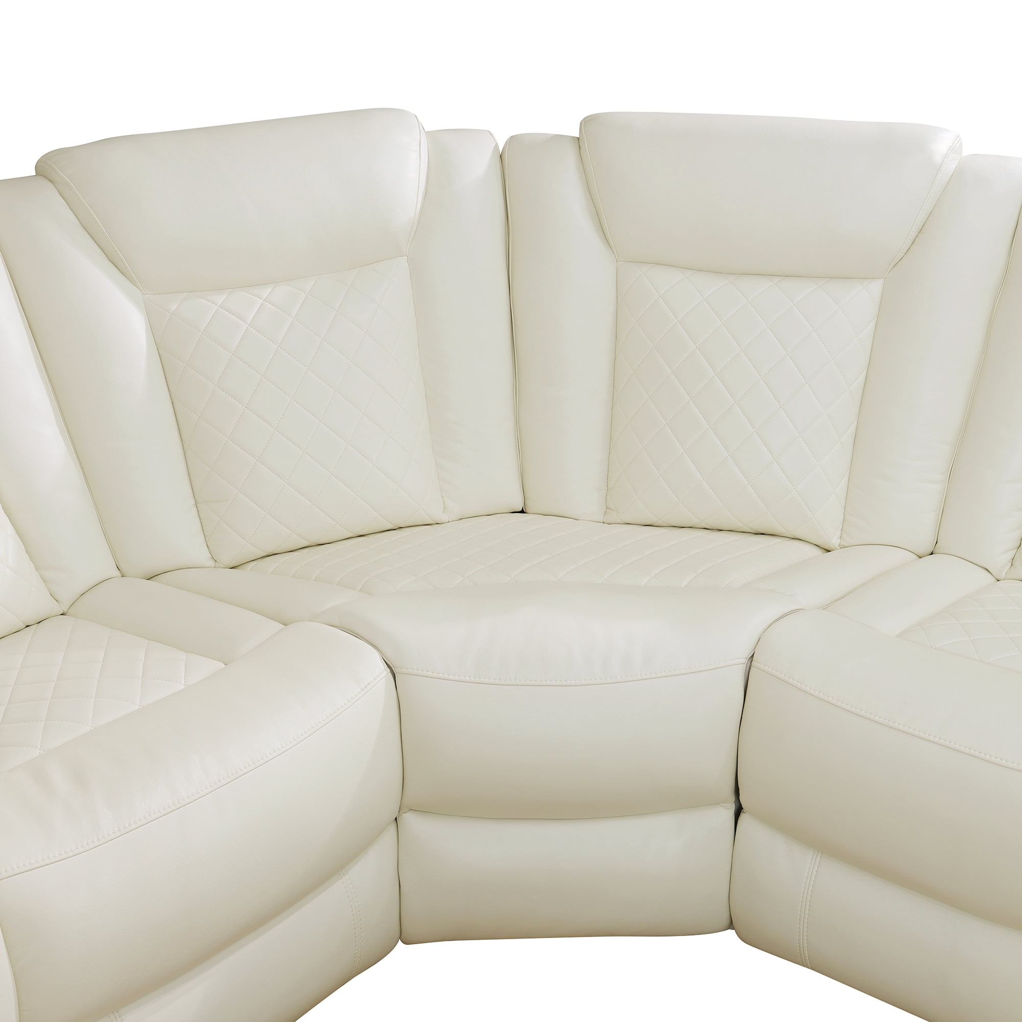 MAYEERTY 6-Seater Recliner Sofa Set, Intelligent Sectional Sofa with Wireless Charger, LED & Storage, Breathable Leather for Living Room, Off-White