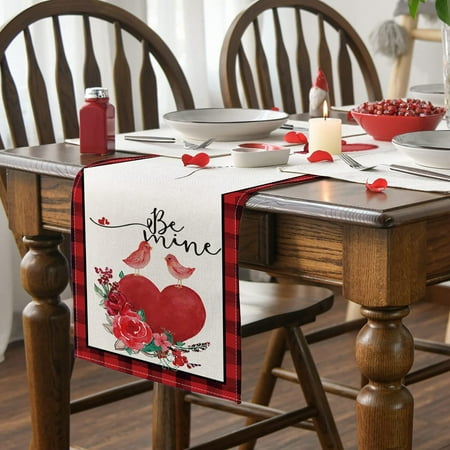 

Valentine s Day Table Flag Festival Decoration Love Little Gnome Pattern Linen Table Cloth 33 * 183cm 1494